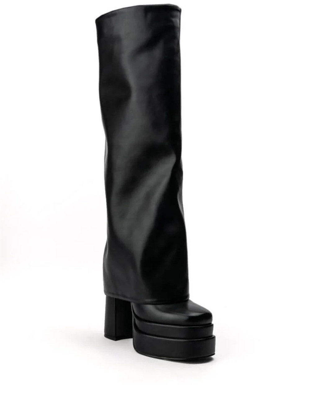 Tall Black Platform Over-the-Knee Boots with Block Heel